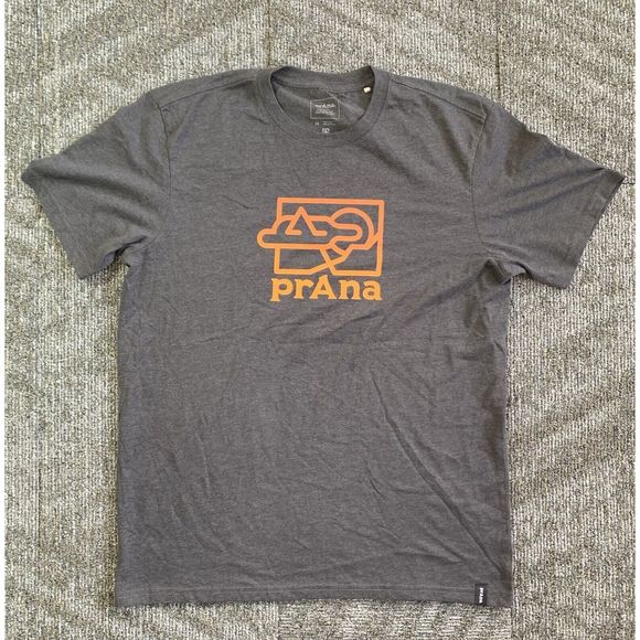 Prana Other - PrAna Shirt Men’s Medium Gray Short Sleeve Outdoors Logo Print Hiking Athleisure